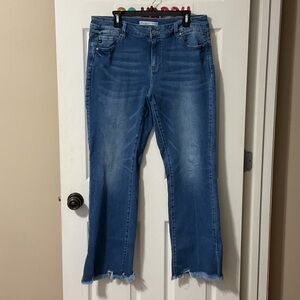 KanCan Medium Blue Frayed Hem Flare Jeans